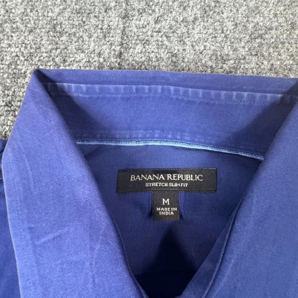 Banana Republic Mens Size M Medium Stretch Slim Fit Button Down Shirt Navy Blue